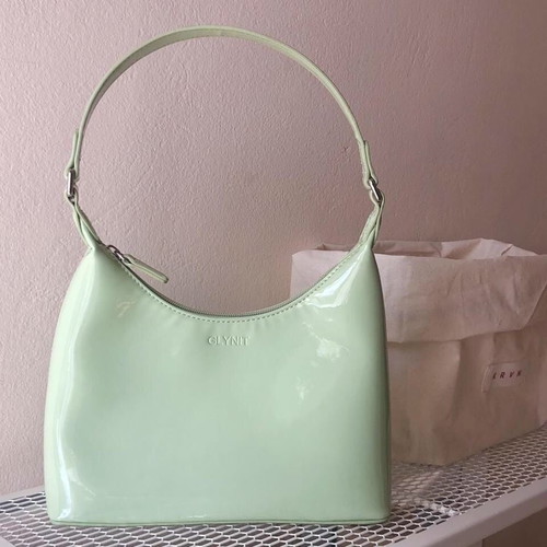 Glynit shoulder bag used, vinyl look, soft mint green