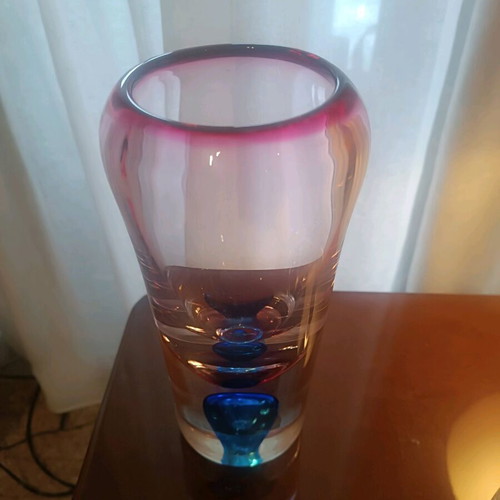 Murano vase new crystal in blue-pink shades