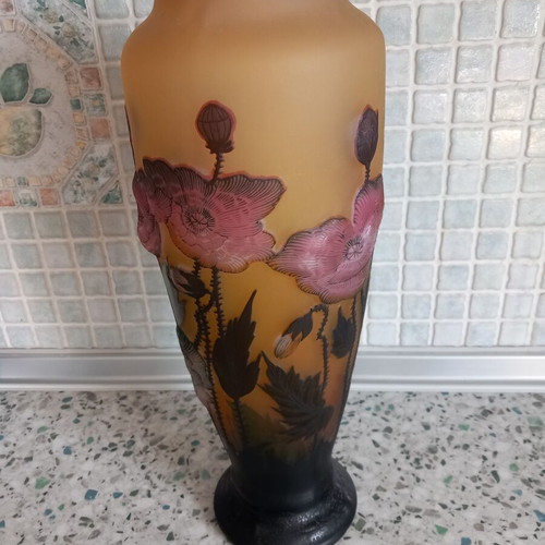 Galle vase handmade with embossed decoration, height 40 cm