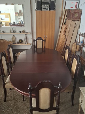 Classic carved dining table with six chairs used