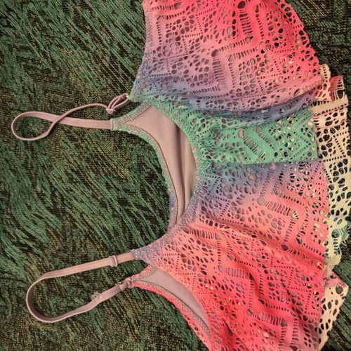 Girls' swimsuit used, colorful, age 7