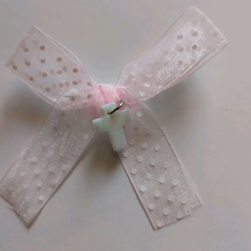 Handmade baptism favors pack of 50 with pink organza bow and mother-of-pearl cross