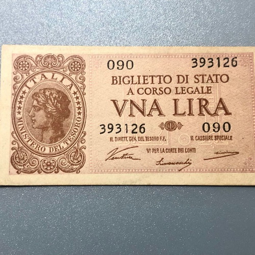 Χαρτονόμισμα Ιταλίας 1 Lira 23.11.1944 σαν καινούργιο με σφάλμα ευθυγράμμισης
