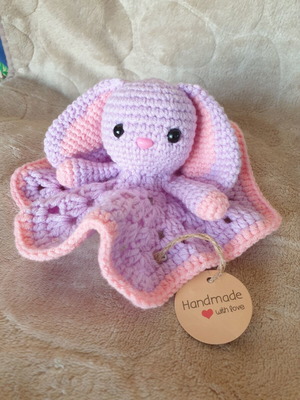 Comfort cloth bunny lilac with pink knitted handmade, new