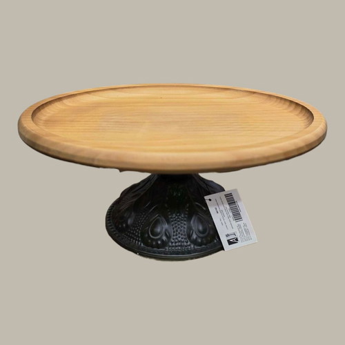 Wooden Oval Platter on Black Metal Base new