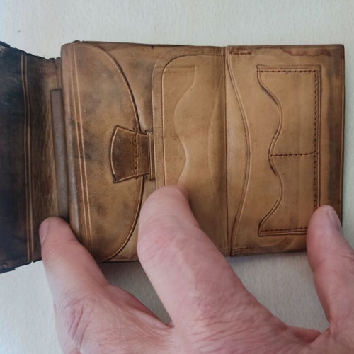 Leather English wallet used with silver details London 1891