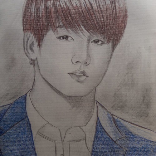 Kpop Jungkook portraits set like new, pencil and colored pencils