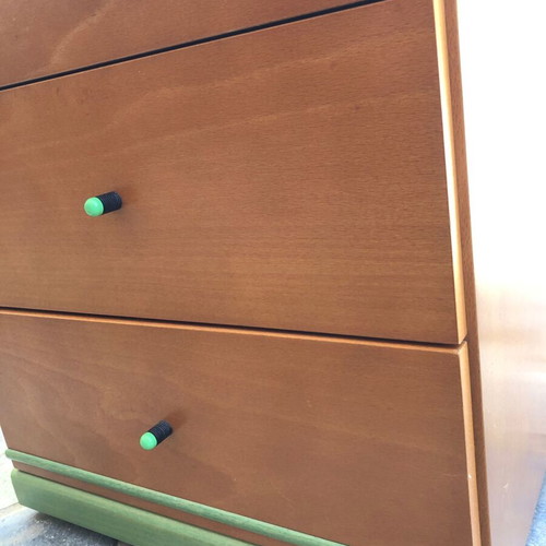 Wooden office room set used, green details, desk and drawer