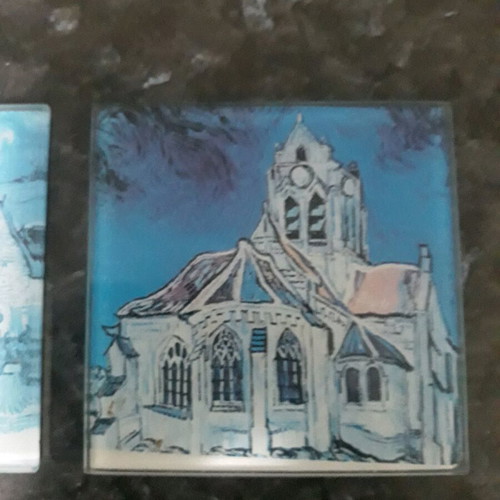 Glass square coasters with design, pack of 3, like new