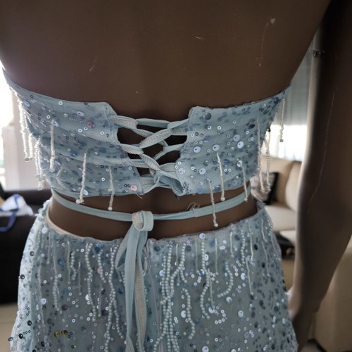 Set crop top and skirt baby blue new, handmade
