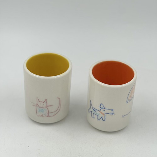Hand decorated ceramic cup set with summer story, new