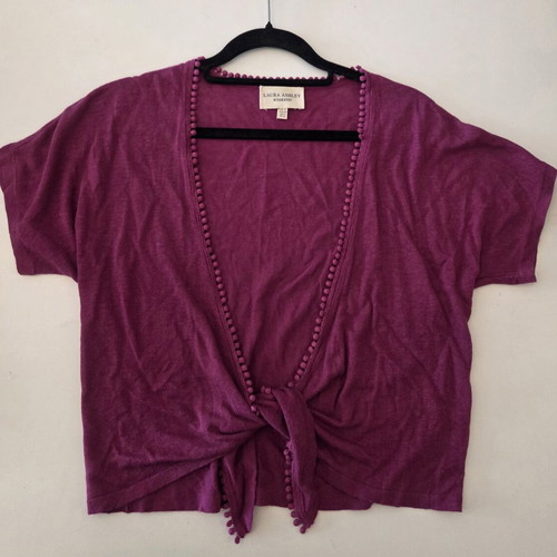 Laura Ashley Weekend Purple Knit Tie Front Cardigan like new