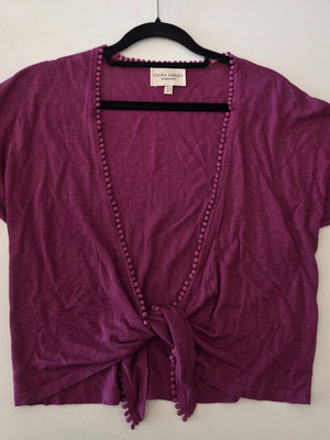 Laura Ashley Weekend Purple Knit Tie Front Cardigan like new