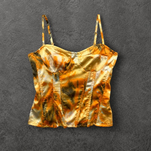 PrettyLittleThing Satin Corset Crop Top, orange tie-dye