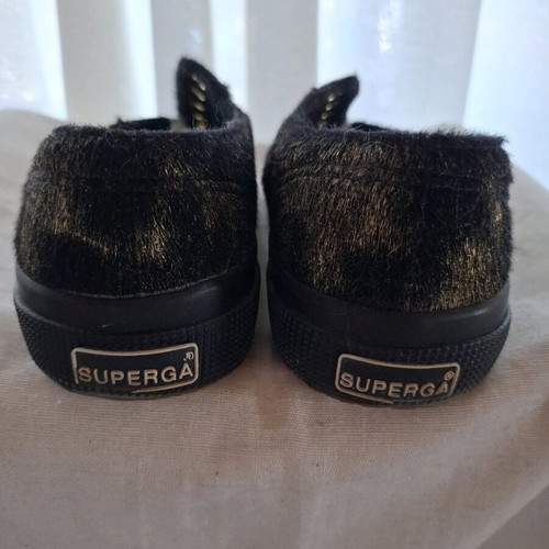 Superga canvas sneakers like new, black-gold pony skin