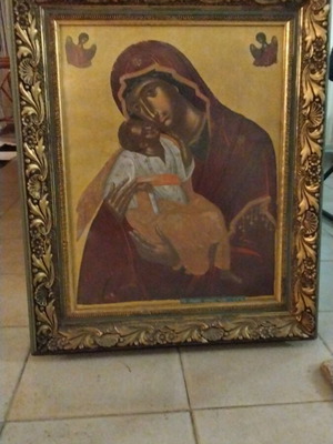 Εικόνα Παναγίας με το Θείο Βρέφος σε Ξυλόγλυπτο Πλαίσιο, Σαν Καινούργια