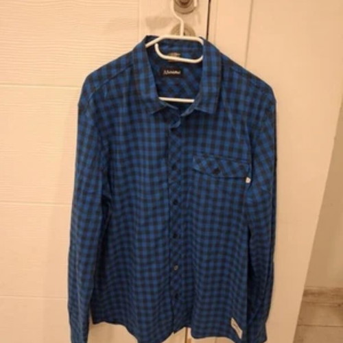 Schoffel Button Down Collared Shirt Men Size Large checked blue and black like new
