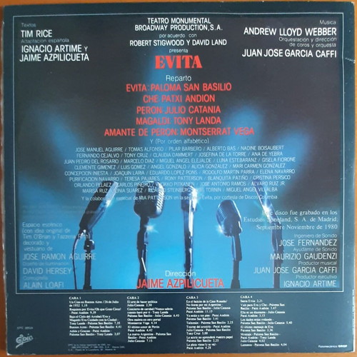 Andrew Lloyd Webber Evita double LP used, authentic Spanish edition