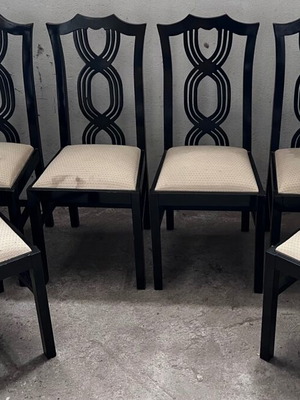 Chinese dining set used with six chairs, black lacquer, 1970s