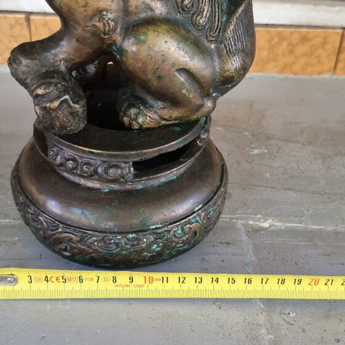 Vintage bronze decorative Foo Dog statue used with patina