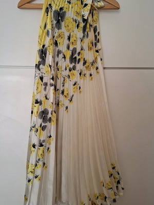 Dress like new with neck tie, white with yellow flowers and gray leaves