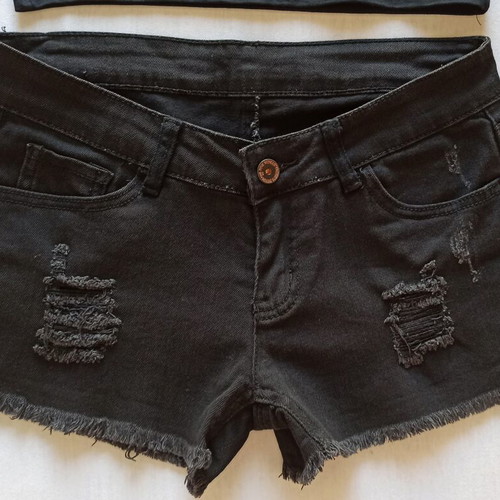Pink Woman black denim shorts size S like new with Bershka crop top