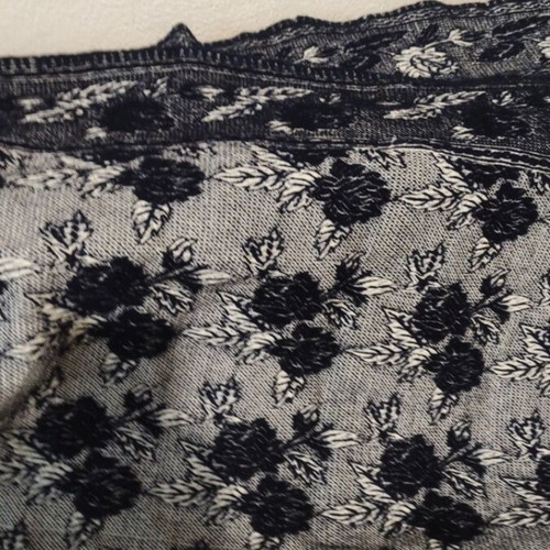 Wool Blanket like new, dark blue with white floral pattern