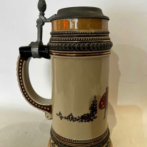 Budweiser German ceramic beer stein with pewter lid