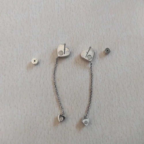 Folli Follie Hanging Heart Earrings like new pink silver