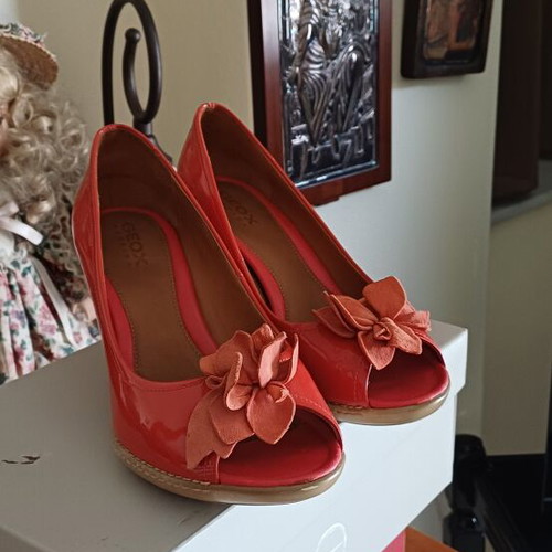 Geox red leather summer platform shoes used, size 40