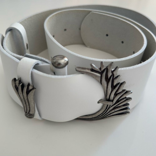 Leather Belt σαν καινούργιο, άσπρη δερμάτινη ζώνη μέσης 60-100cm