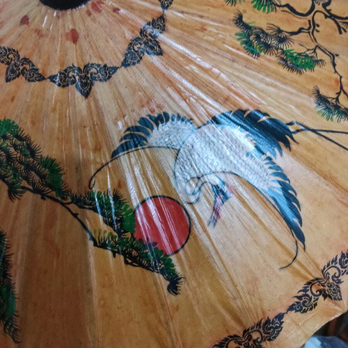 Chinese handmade umbrella used, made of rice paper and bamboo