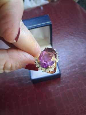 Ring with 18K gold plating, amethyst and zircon, new, size 18