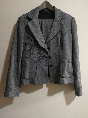 Raxevsky wool suit gray herringbone with embroidery like new