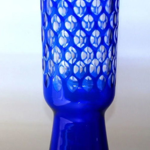 Cobalt blue vase used, VEB Derenburg Harz-Kristall, 31 cm