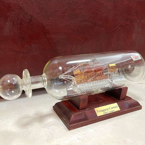 Ship in bottle collectible, new with wooden base