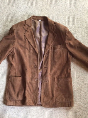Suede men's jacket used, lamb suede leather, size L, beige brown