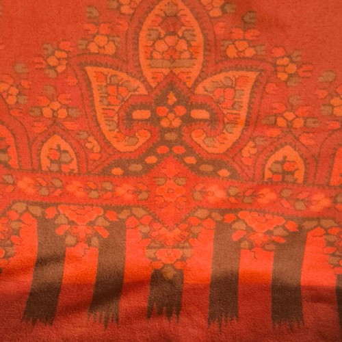 Caroll Paris Acrylic Pashmina like new, orange and brown with paisley and striped pattern
