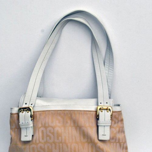 Moschino shoulder bag used, beige and white, canvas and leather