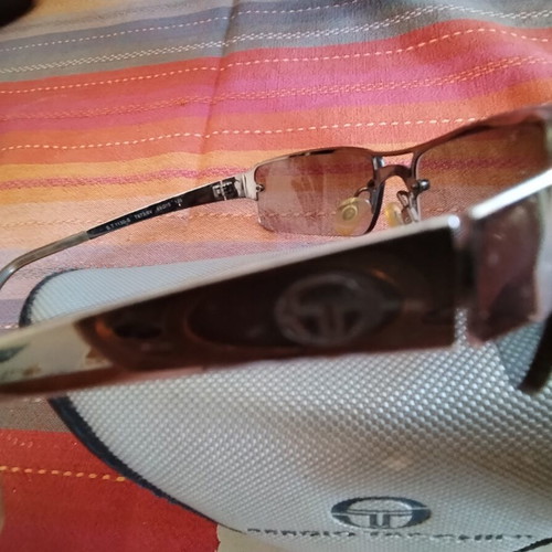Sergio Tacchini unisex sunglasses used, silver metal frame mask shape
