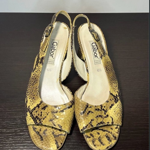 Gabor Fashion slingback heels yellow snakeskin print open toe block heel EU39