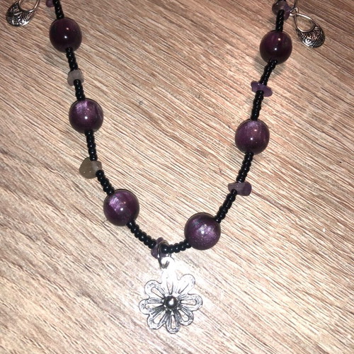 Handmade hippie fairy boho necklace new, purple and silver