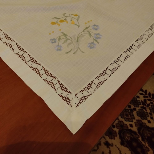 Spring embroidered and crocheted lace table linens pack of three used