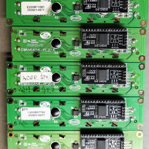 LCD screens used, pack of 5 one-line 16-char inverted blue backlight and 1 two-line 16-char