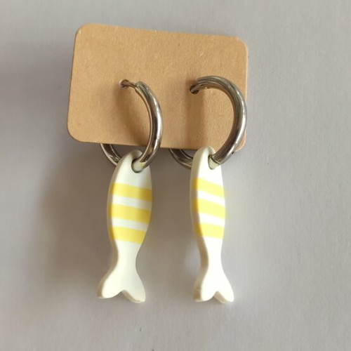 Handmade earrings from polymer clay with steel hoop, new, white and yellow