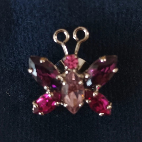 Vintage Frangos butterfly brooch new, pink and purple rhinestones
