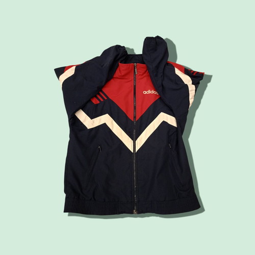 Adidas vintage 90s track jacket used, red and navy with zigzag design, size S