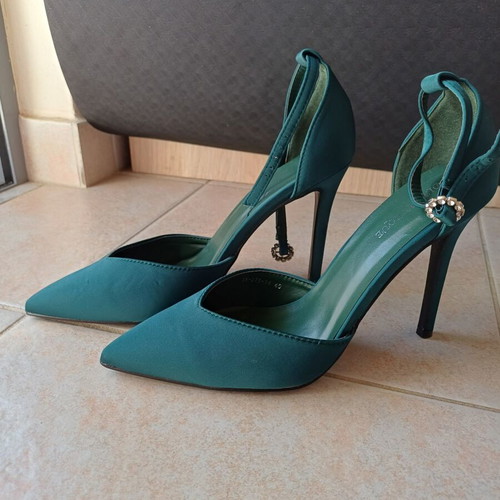 Satin sandals petrol size 40 with 10 cm heel new