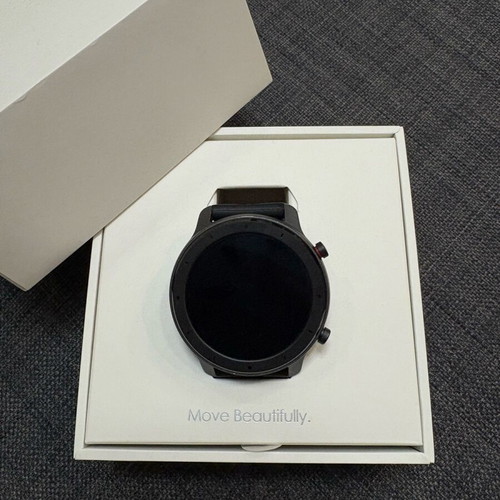 Xiaomi GTR 47mm with black silicone strap, charger, box and purchase receipt