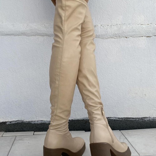 Over-the-knee boots new, size 38, beige, narrow ankle fit